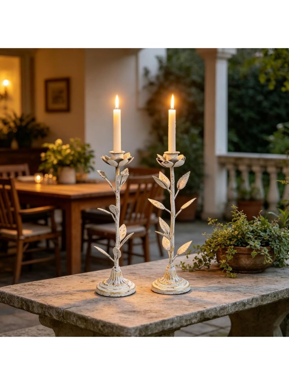 Rustic Vintage Metal Taper Candle Holders Set of 2 | Handmade Iron Decor for